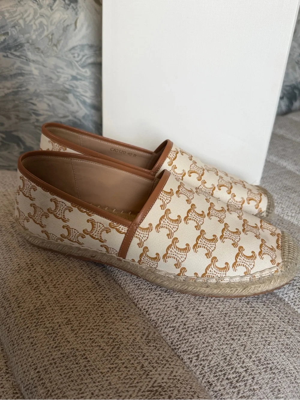 Celine Cream & Tan Logo Espadrille Slip-Ons